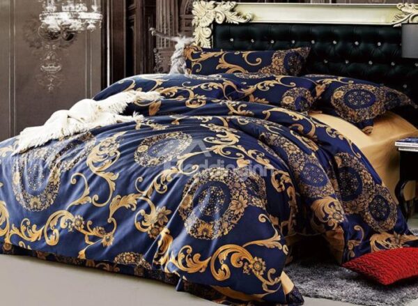 Luxury Golden Flower Pattern 4-Piece Duvet Cover Sets