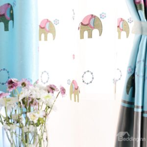 High Quality Cute Pretty Brown Elephant Pleated Custom Sheer Curtain