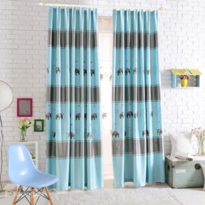 High Quality Cute Pretty Blue Elephant Double Pinch Pleat Curtain