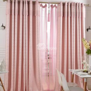 Super Lovely Pink Jacquard Flower Cinderella Grommet Top Custom Curtain