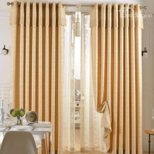 Charming Golden Jacquard Flower Grommet Top Curtain