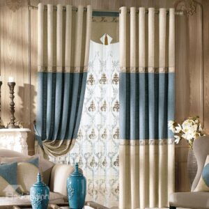 Unique Yellow Matching Sky Blue Gunny Grommet Top Custom Curtain