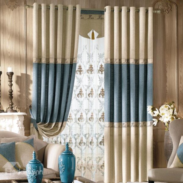 Unique Yellow Matching Sky Blue Gunny Grommet Top Custom Curtain