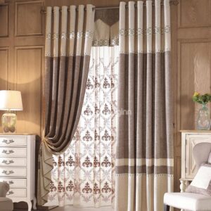 Pastoral Style Colors Matching and Flower Stripe Grommet Top Custom Curtain