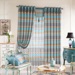 Super Soft Green Blue Checker with Plush Decoration Grommet Top Custom Curtain