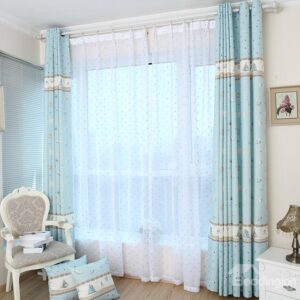 Top Selling Modern Home Fashion Fancy Blue Sheer Curtain
