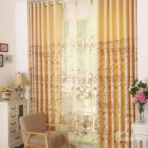 Hot Selling Golden Color Floral Pattern Grommet Top Custom Curtain