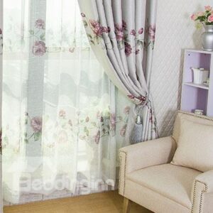 Top Class Fabulous Elegant Floral Pattern Pleated Custom Sheer Curtain