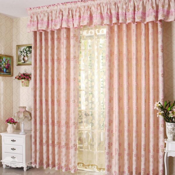 Top Class Lovely Pink Floral Printing Grommet Top Two-piece Custom Curtain