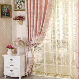 Top Class Lovely Pink Floral Design Pleated Custom Sheer Curtain