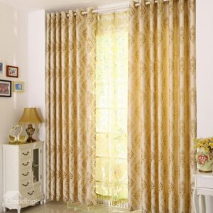 Top Class Deluxe Silky Gold Floral And Vine Printing Custom Curtain