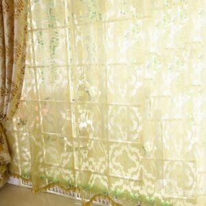 Top Class Deluxe Silky Gold Design Pleated Custom Sheer Curtain