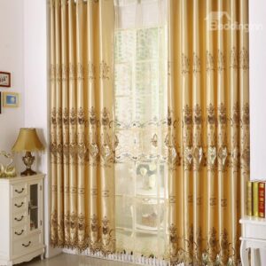 Luxury Golden Flower and Lace Border Pattern Custom Made Curtain