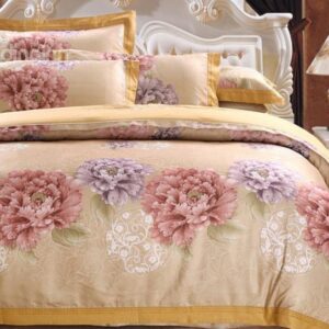 Splender Peony Print 4-Piece Tencel Duvet Cover Sets