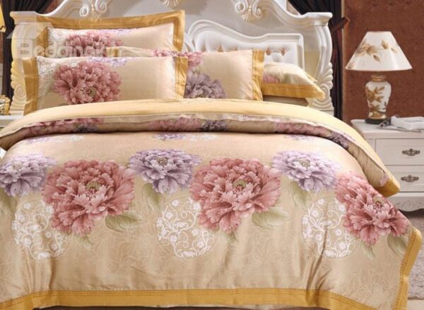 Splender Peony Print 4-Piece Tencel Duvet Cover Sets