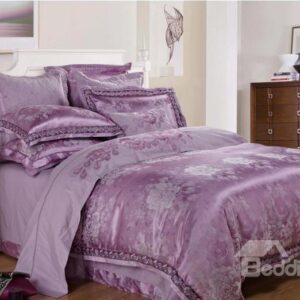 Fabulous Purple Peony Jacquard 4-Piece Cotton Duvet Cover Sets