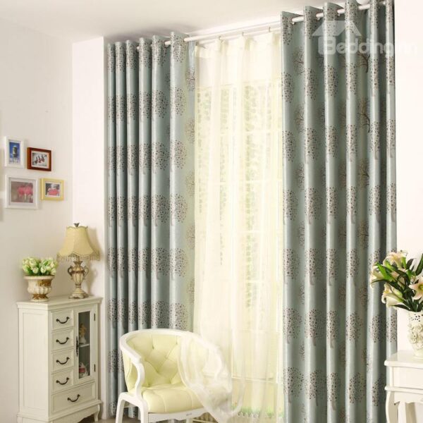New Style Classic Blue Grommet Top Two Pieces Custom Curtain