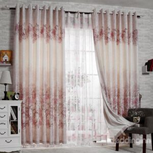 Top Quality Gorgeous Peony Grommet Top Two Pieces Custom Sheer Curtain