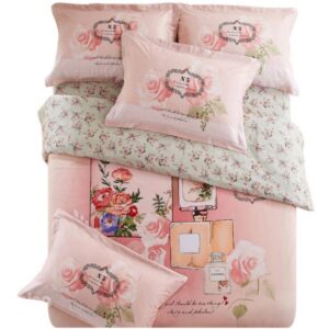 Fragrant Pink Rose and Mirror Print 4-Piece Cotton Duvet Cover Sets
