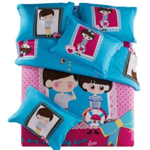 Foever Love for Couples Print 4-Piece Cotton Duvet Cover Sets