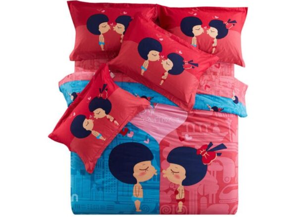 Loving Kiss Print 4-Piece Cotton Duvet Cover Sets
