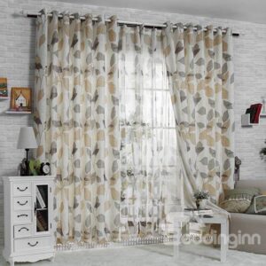 Best Selling Fashion Plant Pattern Grommet Top Custom Sheer Curtain