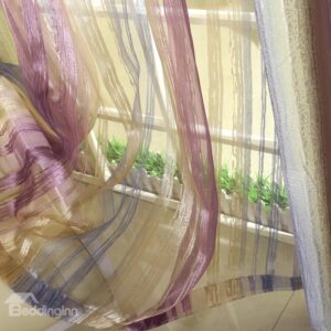 Fantastic Thin Three Color Stripe Pattern Pleated Custom Sheer Curtain
