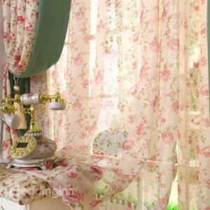 Elegant Little Pretty Peony Flowers Pattern Grommet Top Custom Sheer Curtain