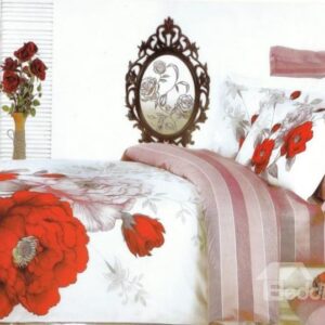 Charming Red and White Peony Print 4-Piece Cotton Duvet Cover Sets