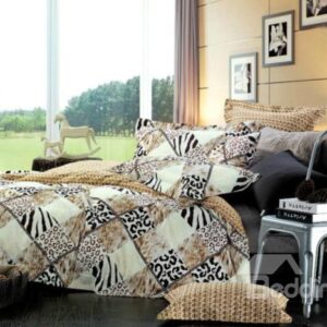 Sexy Leopard and Fur Print 4-Piece Cotton Duvet Cover Sets