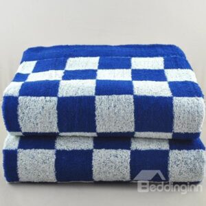 Fashion Elegant Deep Blue Checks Design Full Cotton Bath Towel