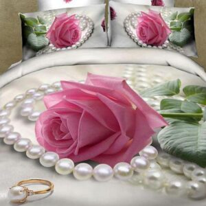 Charming Pink Rose and Pearl Print 4-Piece Cotton Duvet Cover Sets