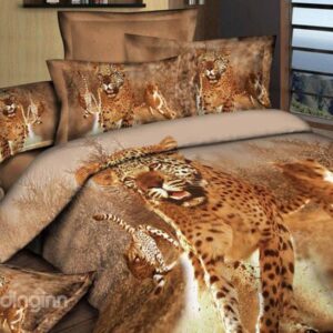 Awesome Leopard Print 4-Piece Cotton Duvet Cover Sets