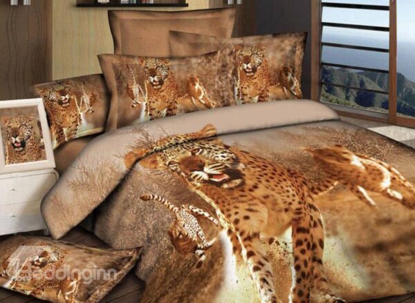Awesome Leopard Print 4-Piece Cotton Duvet Cover Sets