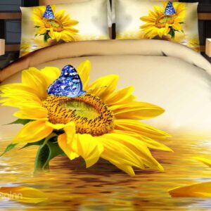 Charming Sunflower and Blue Butterfly Print 4-Piece Duvet Cover Sets