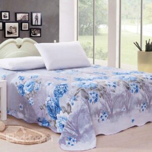 Adorable Blue Peony Print Full Cotton Sheet