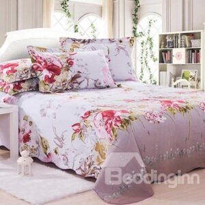 Adorable Shiny Flowers Print Full Cotton Sheet