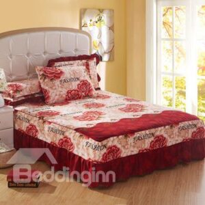Fashion Red Rose and Fashion Letter Bed Skirt