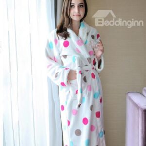 Lovely Soft Colorful Circle Printing Full Cotton Female Bathrobe