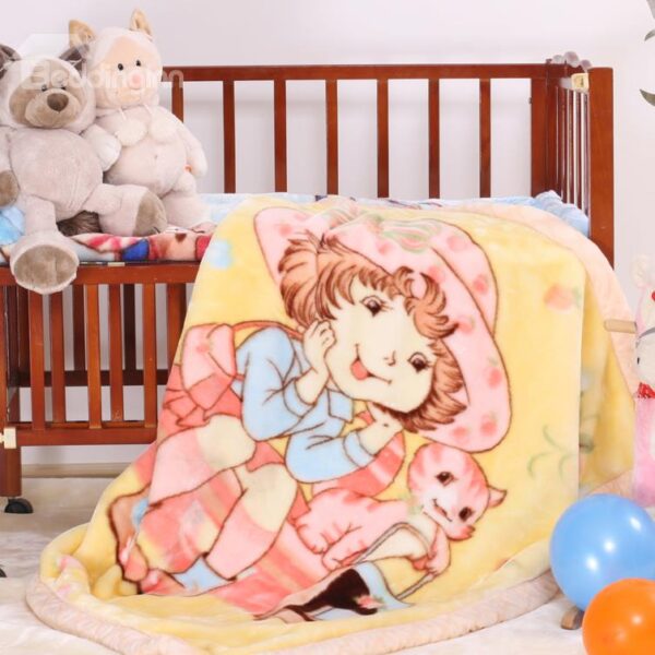 Super Lovely Happy Girl and Cats Pattern Children Blanket