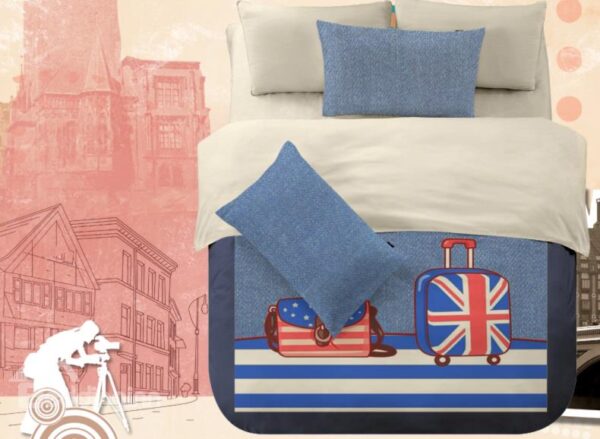 American Flag Luggage Print 4-Piece Polyester Duvet Cover Sets