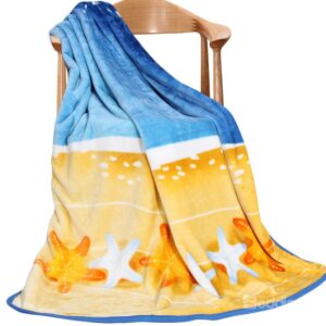 Unique Yellow Starfish Painting Pattern and Half of Sky Blue Blanket