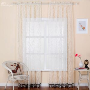 Pretty Beige Custom Sheer Curtain with Beads