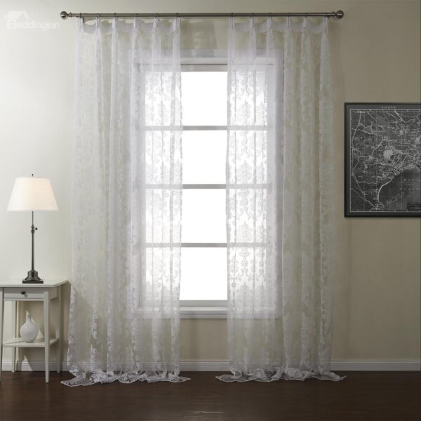 New Flower Pattern Pretty White Custom Sheer Curtain