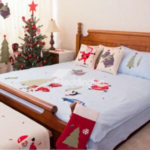 Refreshing European Style Santa Claus and Christmas Carol Embroidery 4 Piece Bedding Set