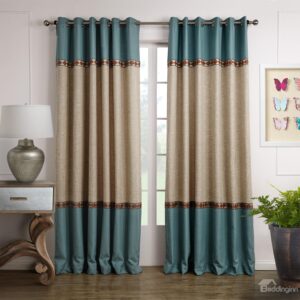 Fancy Blue And Beige Joint Color Decorative Border Design Custom Curtain