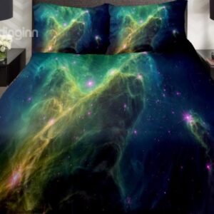 Unbelieveable Green Galaxy and Shiniing Star Print 4-Piece Duvet Cover Sets