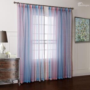 Pretty Blue and Pink Transparent Yarn Custom Sheer Curtain
