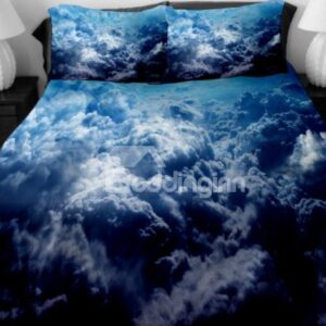 Dark Blue Surging Clouds Print 4-Piece Duvet Cover Sets