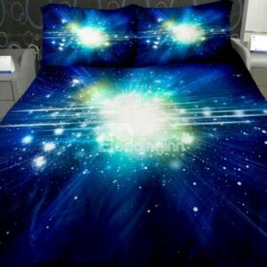 Dazzling Star with Dark Blue Background Print 4-Piece Duvet Cover Sets